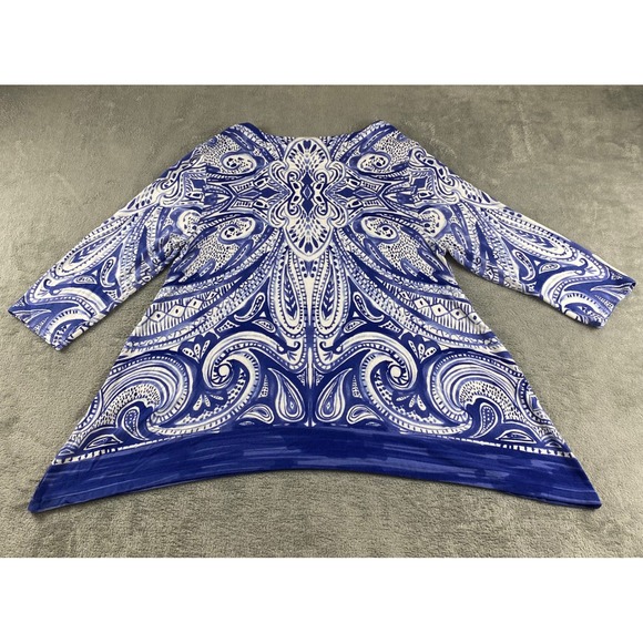 Chicos Tunic Top Blue White Paisley Print Asymmetrical Hem Women Size 2 - Picture 10 of 11
